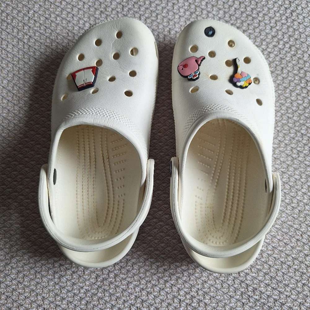 CROCS Kids Cream Clogs with Playful Charms